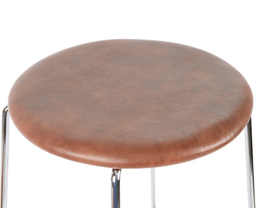 Hugo Low Stool - Chrome - Vintage PU Seat - 46cm Round / Vintage Grey PU Seat