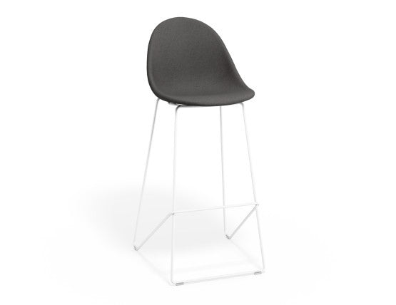 Pebble Fabric Grey Upholstered Stool - Counter Stool 65cm Seat Height - White Base