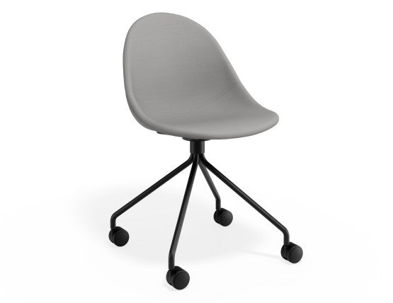 Pebble Fabric Light Grey Upholstered Chair - Pyramid Fixed Base - Black