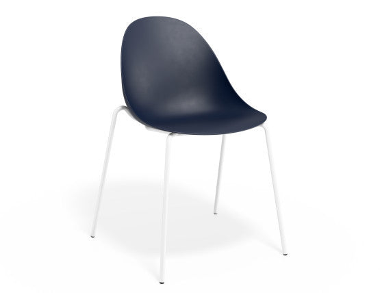 Pebble Chair Navy Blue with Shell Seat - Sled Stackable Base - White