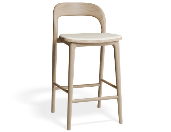 Mia Stool - Natural with Pad - 66cm Seat Height White Vegan Leather Seat Pad