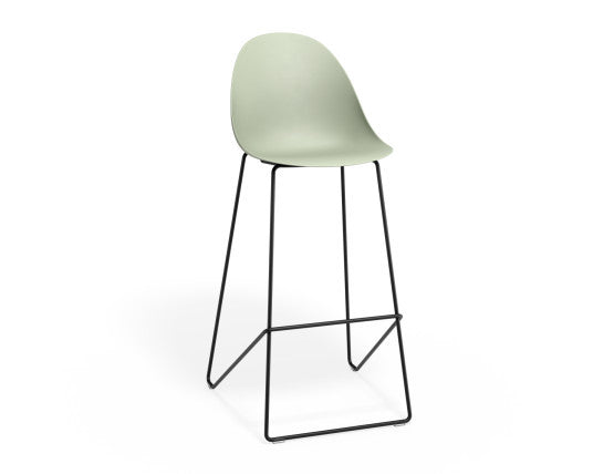 Pebble Mint Green Stool Shell Seat - Bar Stool 75cm Seat - White Base