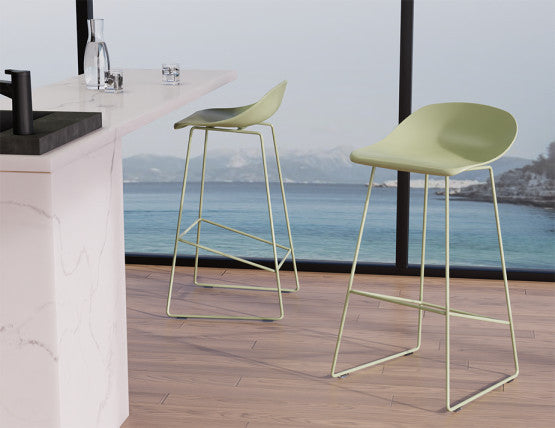 Pop Stool - Dusty Green Frame and Shell Seat  - 65cm Kitchen Bench Seat Height