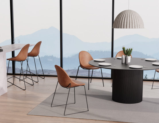 Pebble Stool Brown Upholstered Vintage Seat  - Bar Stool 75cm Seat - Black Base