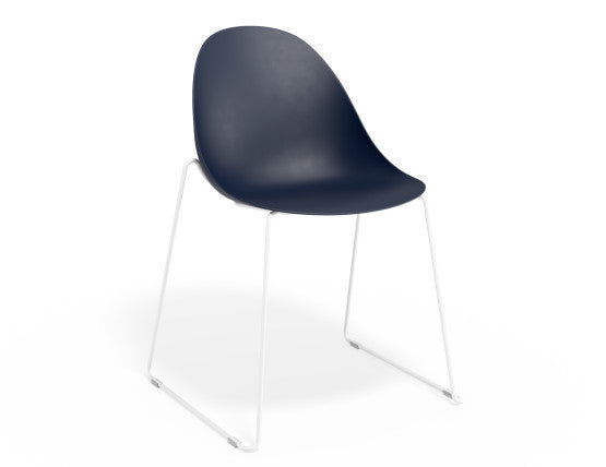 Pebble Chair Navy Blue with Shell Seat - Sled Stackable Base - White