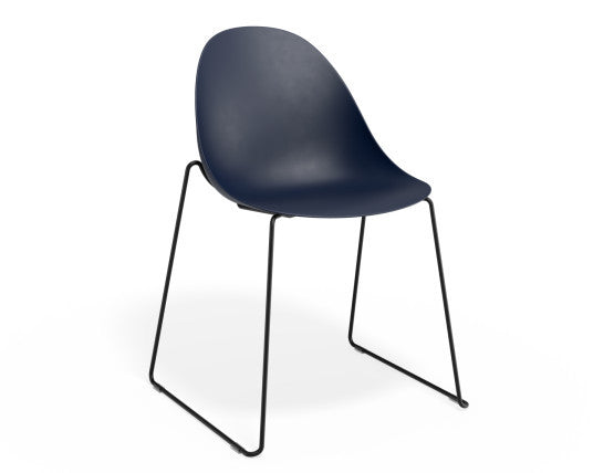 Pebble Chair Navy Blue with Shell Seat - Sled Stackable Base - White