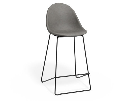 Pebble Stool Grey Upholstered Vintage Seat  - Counter Stool 65cm Seat - Black Base