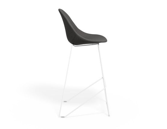 Pebble Fabric Grey Upholstered Stool - Counter Stool 65cm Seat Height - White Base