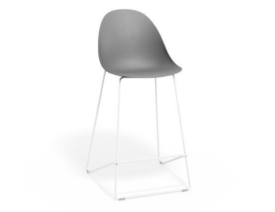 Pebble Grey Stool Shell Seat - Counter Stool 66cm Seat Height - Black Frame