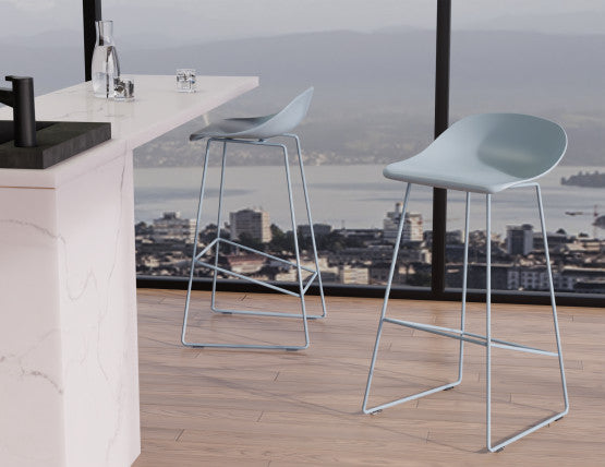 Pop Stool - Powder Blue Frame and Shell Seat  - 65cm Kitchen Bench Seat Height