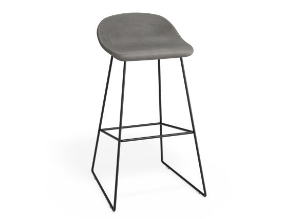 Pop Stool - Black Frame and Upholstered Vintage Grey Seat   - 65cm Kitchen Bench Seat Height
