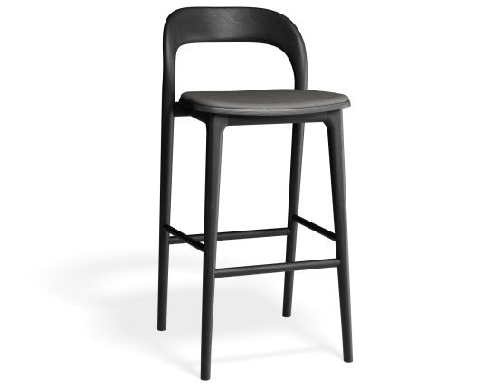 Mia Stool - Black with Pad - 75cm Seat Height Vintage Tan Vegan leather Seat Pad