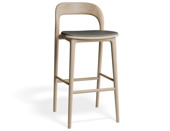 Mia Stool - Natural with Pad - 75cm Seat Height Vintage Grey Vegan leather Seat Pad