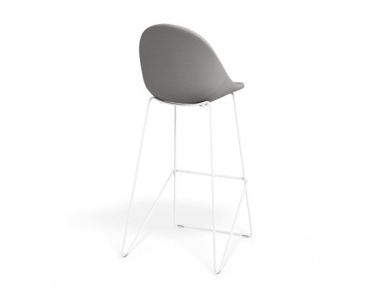 Pebble Fabric Light Grey Upholstered Stool - Counter Stool 65cm Seat - White Frame
