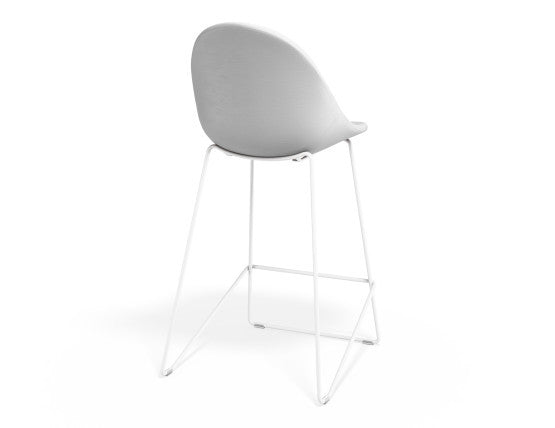 Pebble Stool White Upholstered Seat  - Counter Stool 65cm Seat - White Base