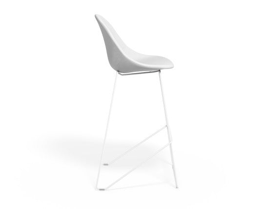 Pebble Stool White Upholstered Seat  - Counter Stool 65cm Seat - White Base