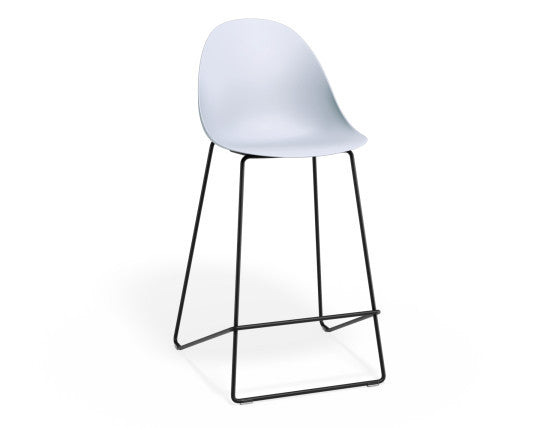 Pebble Blue Stool Shell Seat - Counter Stool 65cm Seat - Black Base