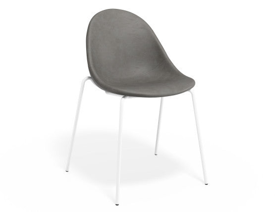 Pebble Chair Grey Upholstered Vintage Seat - 4 Post Base - White