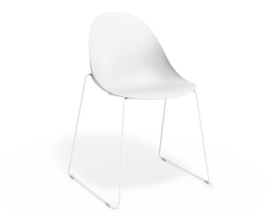 Pebble Chair White with Shell Seat - Sled Stackable Base - White