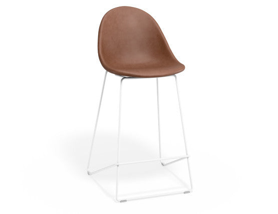 Pebble Stool Brown Upholstered Vintage Seat  - Bar Stool 75cm Seat - Black Base