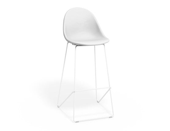 Pebble Stool White Upholstered Seat  - Counter Stool 65cm Seat - White Base