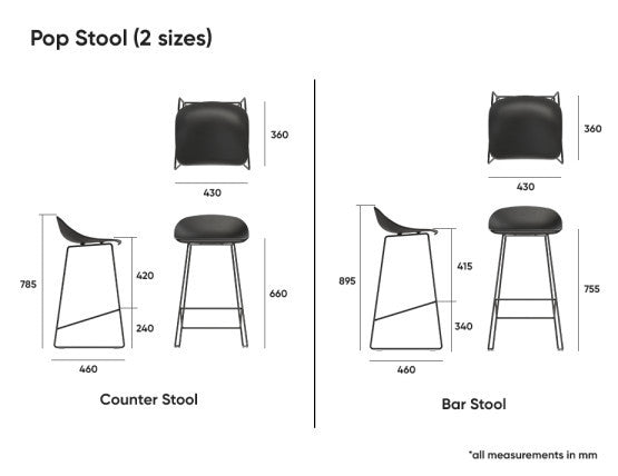 Pop Stool - Powder Blue Frame and Shell Seat  - 65cm Kitchen Bench Seat Height