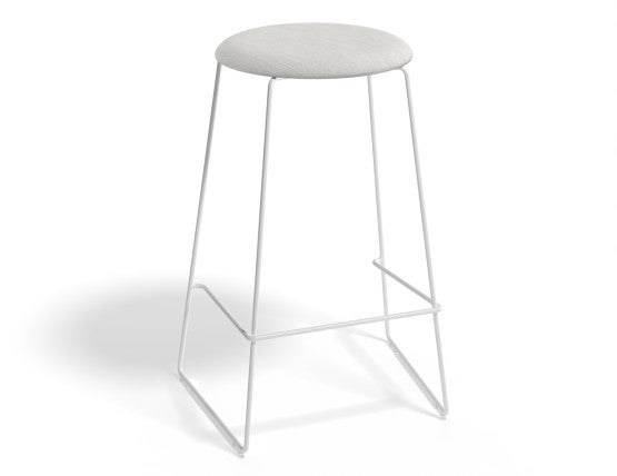 Hugo Bar Stool - White - Fabric Seat - 67cm Kitchen Height - Light Grey Fabric Seat