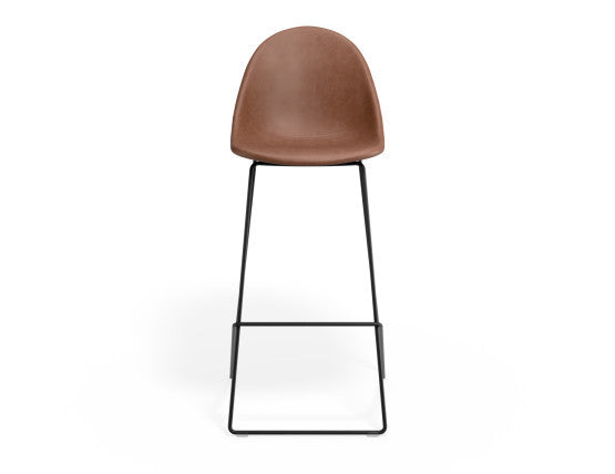 Pebble Stool Brown Upholstered Vintage Seat  - Bar Stool 75cm Seat - Black Base