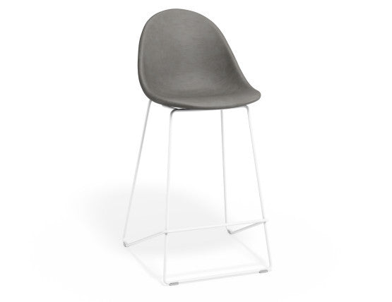 Pebble Stool Grey Upholstered Vintage Seat  - Counter Stool 65cm Seat - Black Base