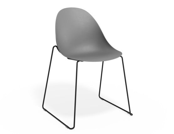 Pebble Chair Grey with Shell Seat - Sled Stackable Base - Black