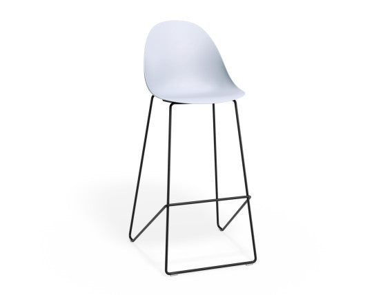 Pebble Blue Stool Shell Seat - Counter Stool 65cm Seat - Black Base