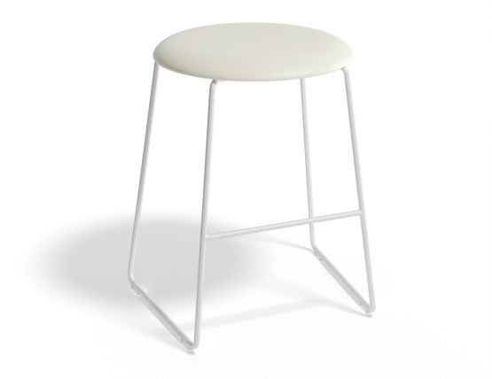 Hugo Low Stool - White - Vintage PU Seat - Vintage Green PU Seat
