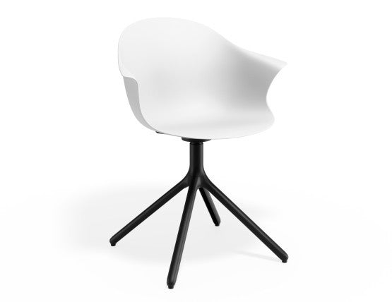 Pebble Armchair White with Shell Seat - Sled Base with Black Legs