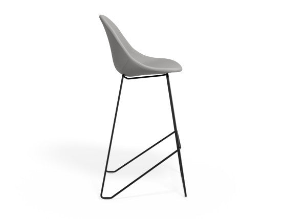 Pebble Fabric Light Grey Upholstered Stool - Counter Stool 65cm Seat - White Frame