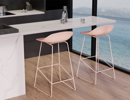 Pop Stool - Soft Pink Frame and Shell Seat  - 65cm Kitchen Bench Seat Height