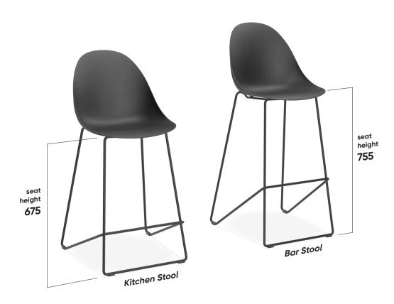 Pebble Stool Black Upholstered Vintage Seat  - Bar Stool 75cm Seat