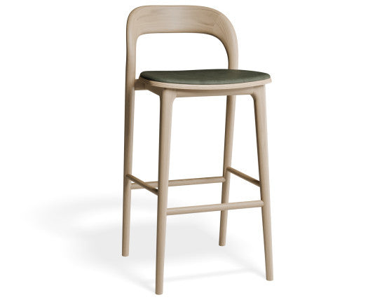 Mia Stool - Natural with Pad - 66cm Seat Height White Vegan Leather Seat Pad