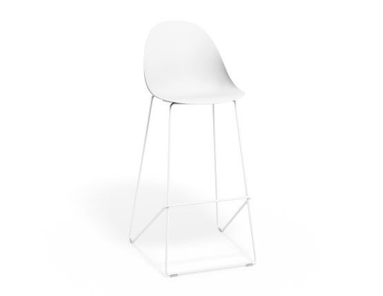 Pebble White Stool Shell Seat - Bar Stool 75cm Seat Height - Black Frame