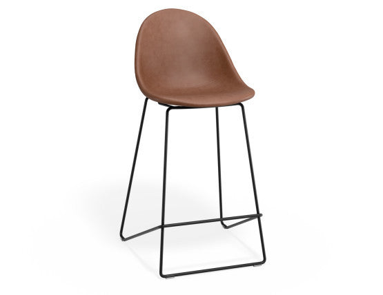Pebble Stool Brown Upholstered Vintage Seat  - Bar Stool 75cm Seat - Black Base