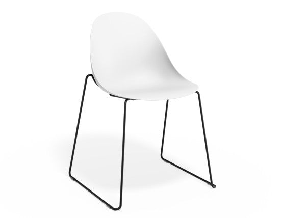 Pebble Chair White with Shell Seat - Sled Stackable Base - White
