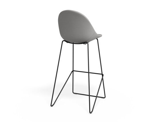 Pebble Fabric Light Grey Upholstered Stool - Counter Stool 65cm Seat - White Frame