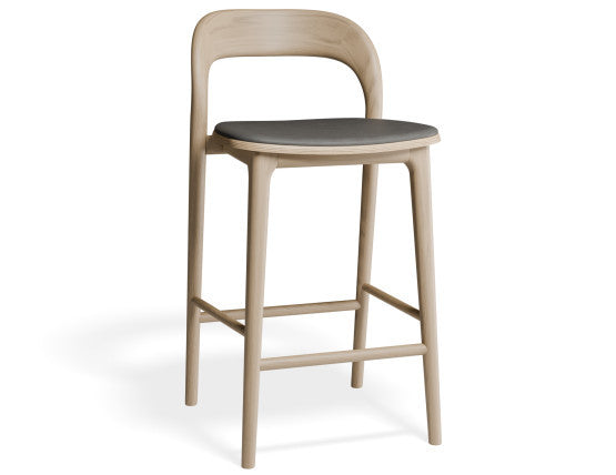 Mia Stool - Natural with Pad - 66cm Seat Height Vintage Grey Vegan leather Seat Pad