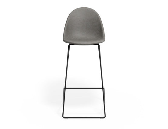 Pebble Stool Grey Upholstered Vintage Seat  - Counter Stool 65cm Seat - Black Base