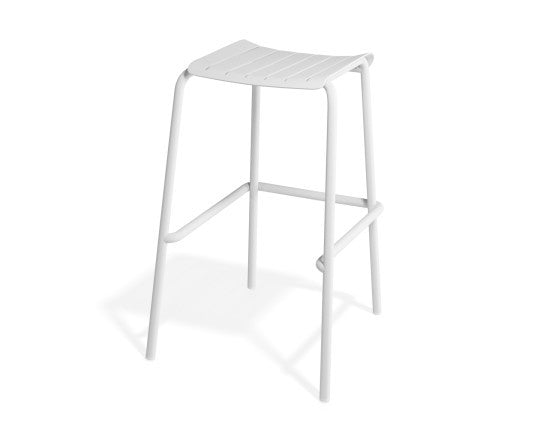 Roku Outdoor Backless Bar Stool in Matt White