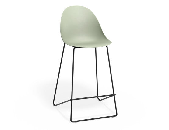 Pebble Mint Green Stool Shell Seat - Bar Stool 75cm Seat - White Base