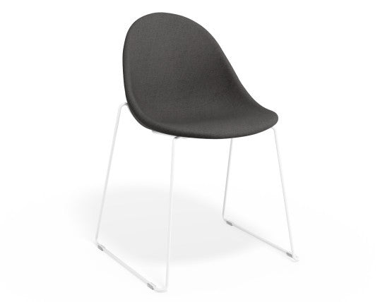 Pebble Fabric Dark Grey Upholstered Chair - Pyramid Fixed Base with Castors - Black