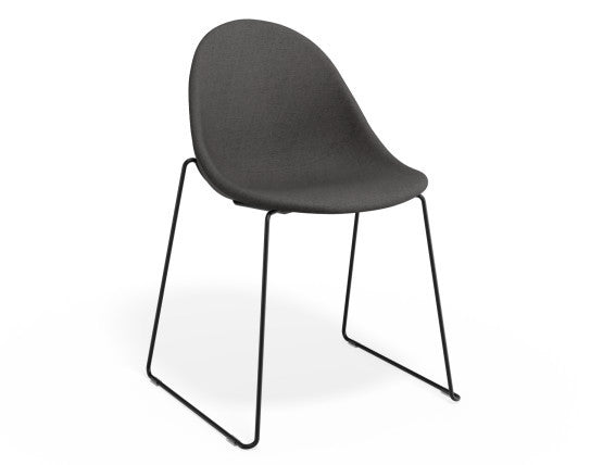 Pebble Fabric Dark Grey Upholstered Chair - Pyramid Fixed Base with Castors - Black
