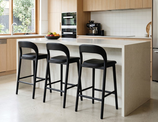 Mia Stool - Black with Pad - 66cm Seat Height Vintage Black Vegan leather Seat Pad