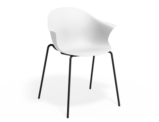Pebble Armchair White with Shell Seat - Sled Base with Black Legs