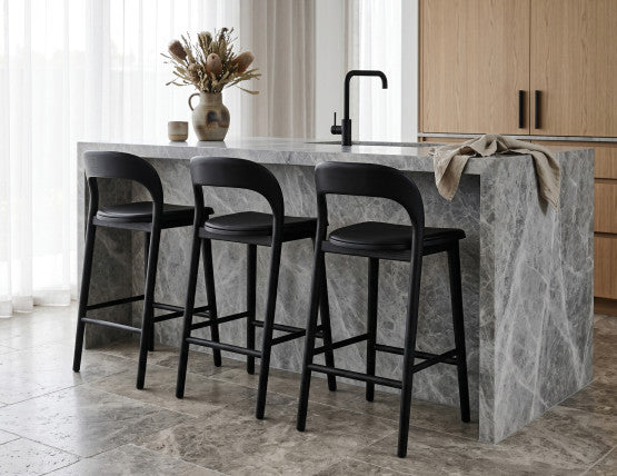Mia Stool - Black with Pad - 66cm Seat Height Vintage Black Vegan leather Seat Pad